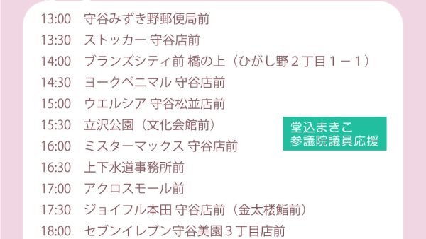 【守谷市】選挙戦最終日の街頭演説の日程